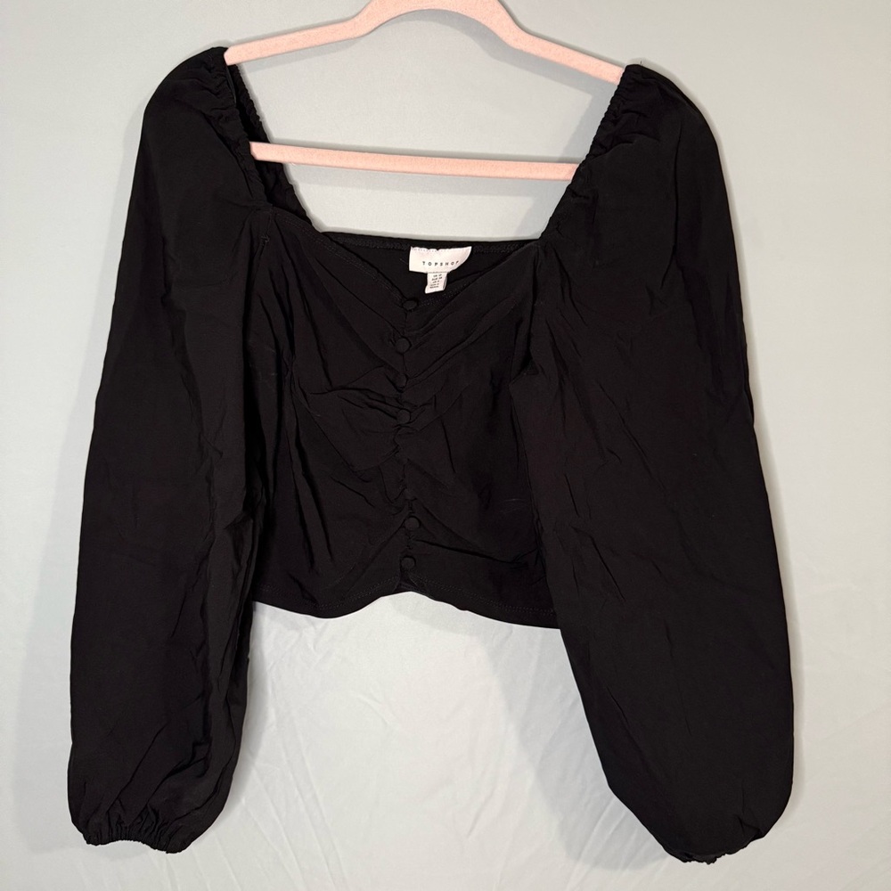 5/$25 Topshop Cropped Puff Sleeve Blouse | Size 6 | Black EUC